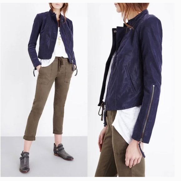 Free People Cool & Clean Blue Moto Jacket Vegan Small - Picture 2 of 8